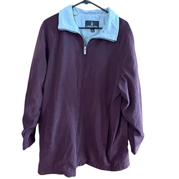 London Fog Jacket Womens Plum Large Windbreaker Oversized Baggy Gorpcore Sporty - Picture 1 of 13